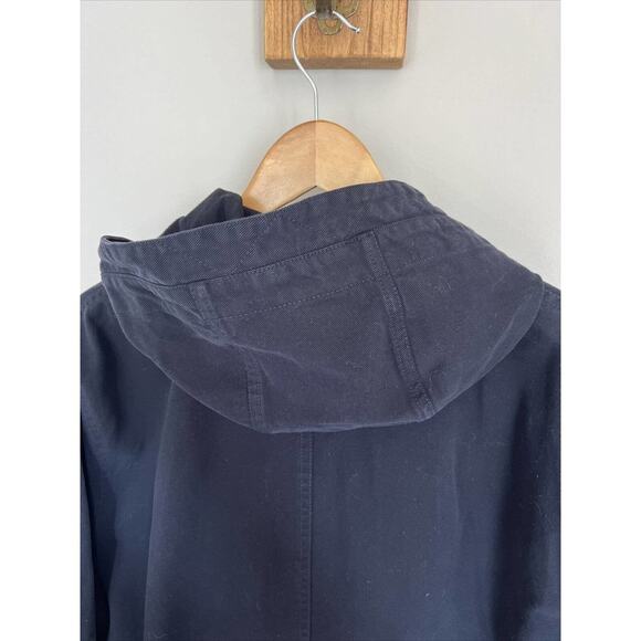 Mens Black Hooded Utility Parka Jacket Long Sleeve Full Zip Pockets - Picture 9 of 11